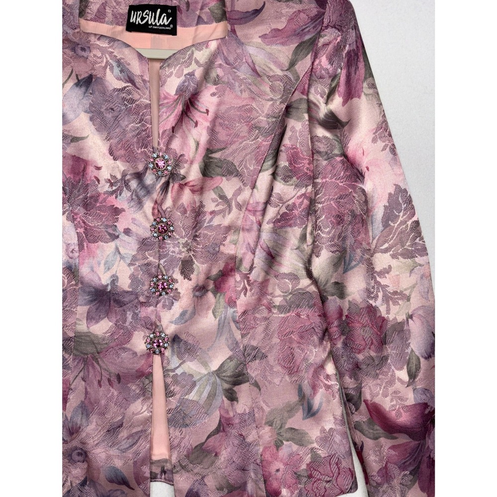 Ursula Blazer Womens 8 Floral Jacquard Jeweled Button Evening Jacket